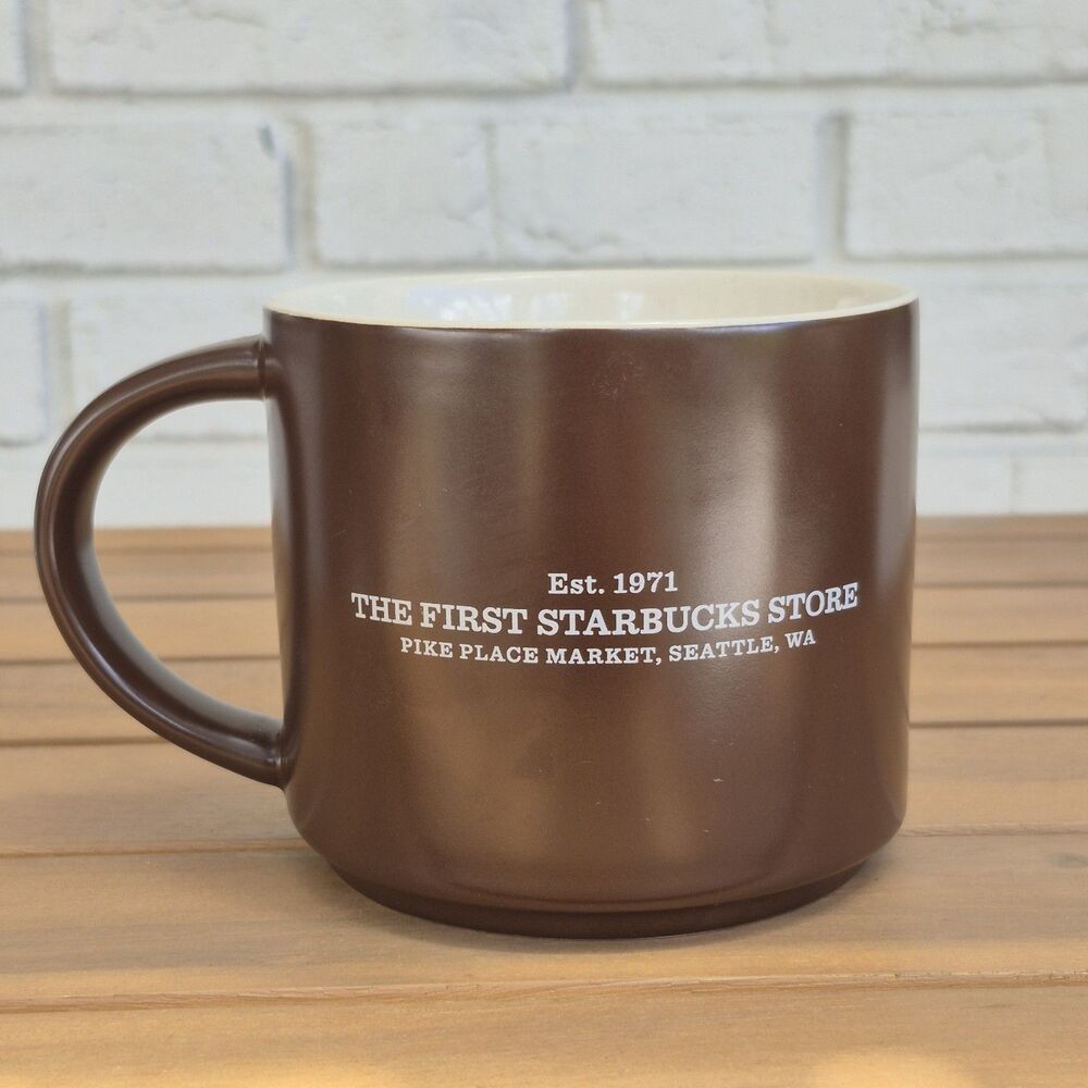 Coffee Mug First Starbucks Store Pike Place Market Seattle Matte Brown  | 14oz